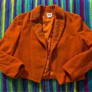 Leslie Fay Women's Orange Embroidered Jacket Size 6 Autumn Lined Wool